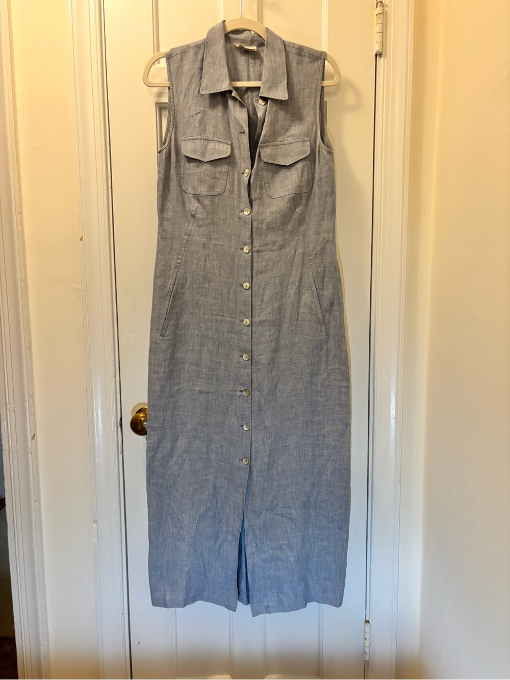 Gerard Darel Sleeveless Button-Front Linen Dress